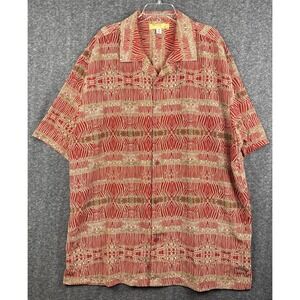 Silver Silk Shirt 4X Big Mens Red Abstract Geometric Casual Button Up Big & Tall
